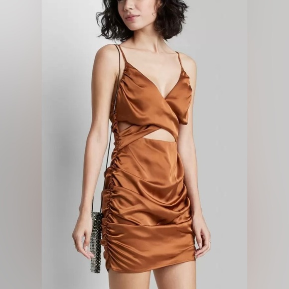🤎 NWT! Copper Satin Bodycon Dress - Picture 1 of 4